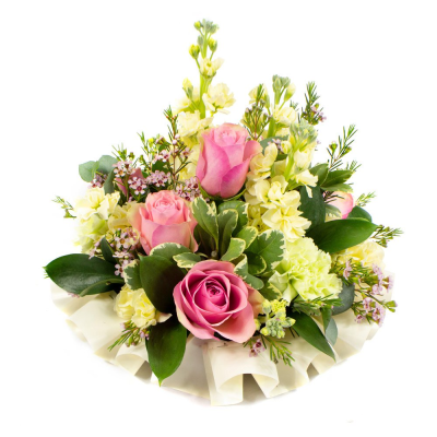 Posy SYM-342 - A petite funeral posy designed using a selection of the best available pink and cream flowers, handmade to order.